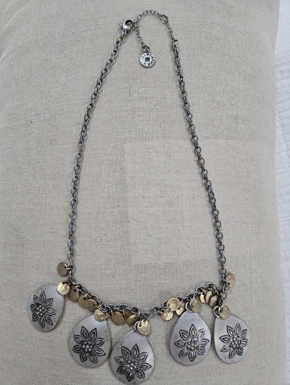 Bella Karma Inspired Silver-Tone Round Logo Charm Necklace